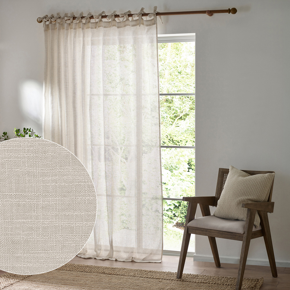Yard Nimbus Natural Sheer Tie Top Curtain Panel 140 x 250cm Image 2