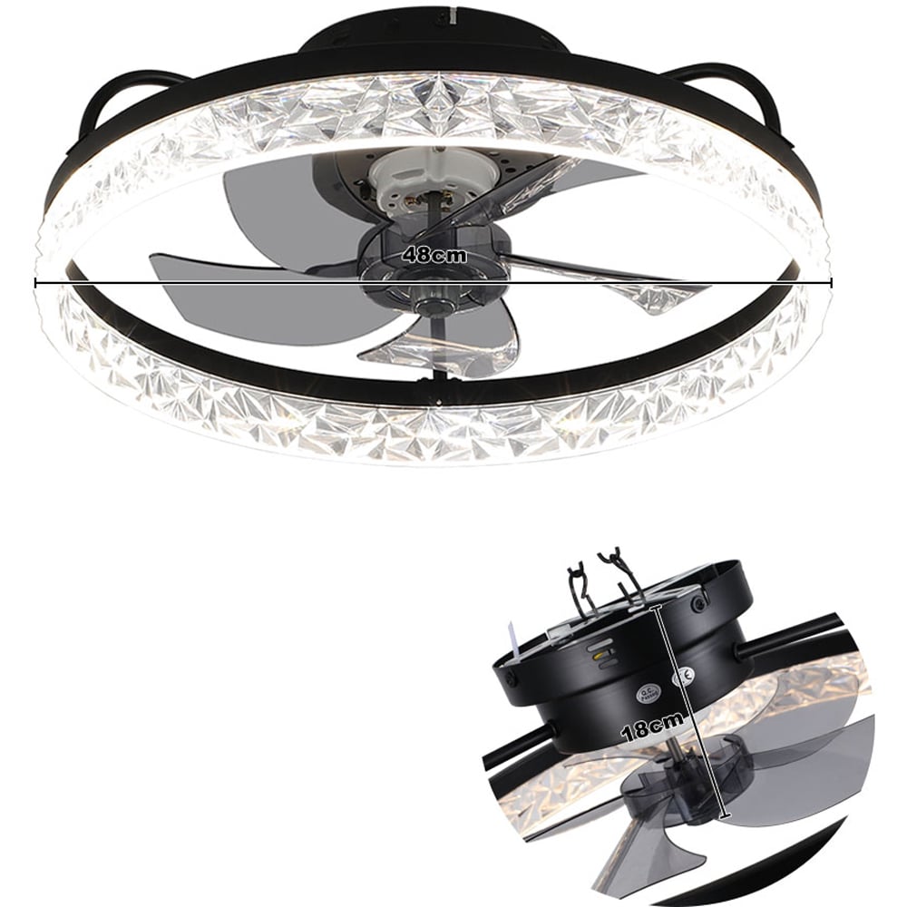 Living and Home 5 Blade Round Crystal Ceiling Fan Light 19 inch Image 7
