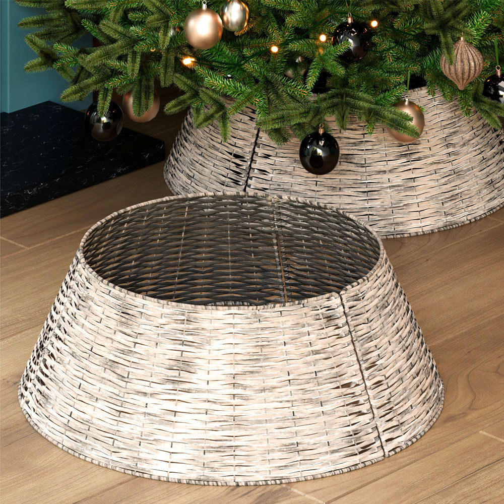 Charles Bentley Large Grey Wicker Christmas Tree Skirt 28cm Image 2
