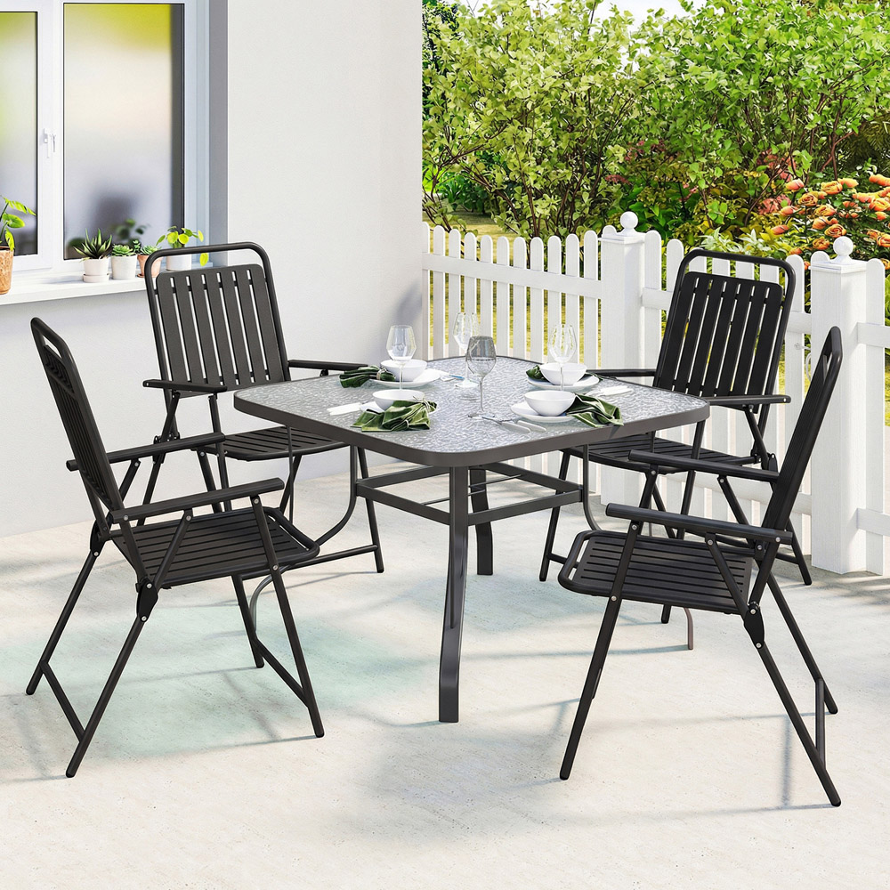 Outsunny Set of 4 Black Plastic Foldable Garden Chair Image 3