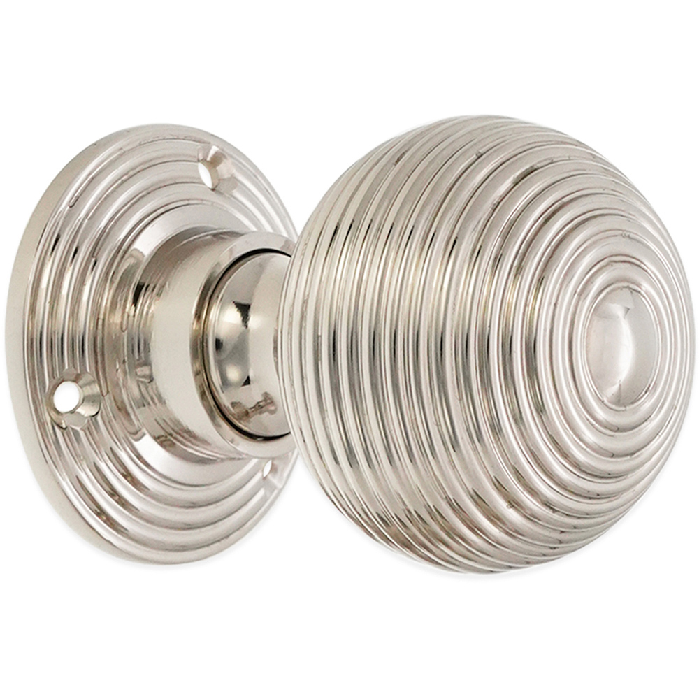 Spira Brass Polished Nickel Ribbed Rim and Mortice Door Knob 2 Pack Image 3