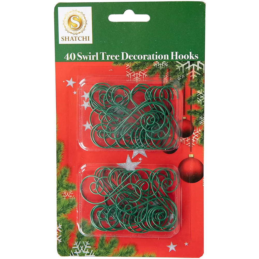 Shatchi Green Swirl Tree Decoration Hooks 40 Pack Image 1