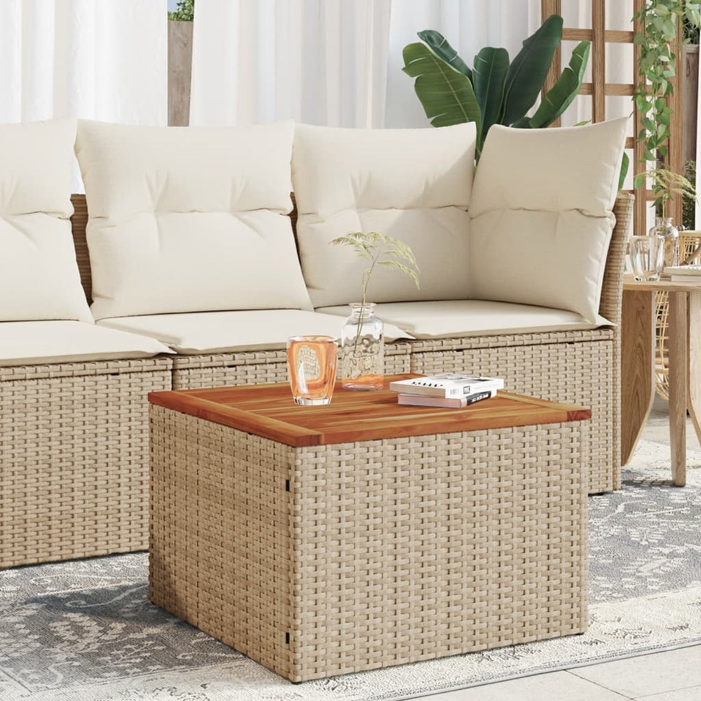 Walplus Beige Brown Poly Rattan Acacia Wood Top Garden Coffee Table Image 6