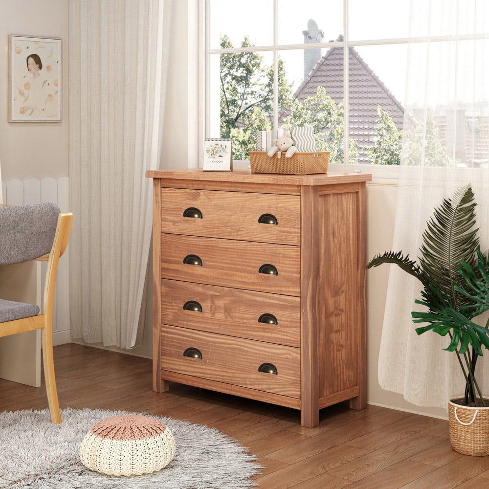 Padua 4 Drawer Light Brown Chest of Drawers with Brass Cup Handles Image 8
