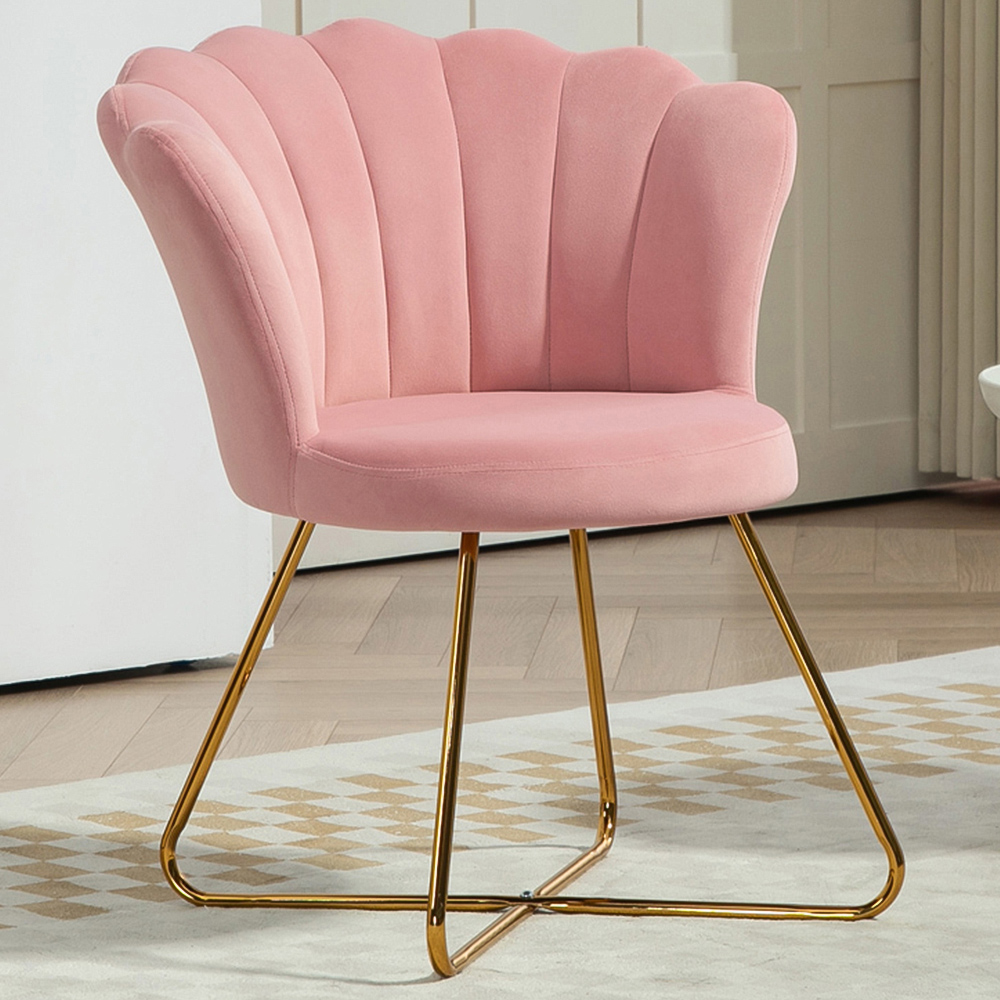 HOMCOM Pink Velvet Tufted Accent Chair with Lotus Backrest Image 1