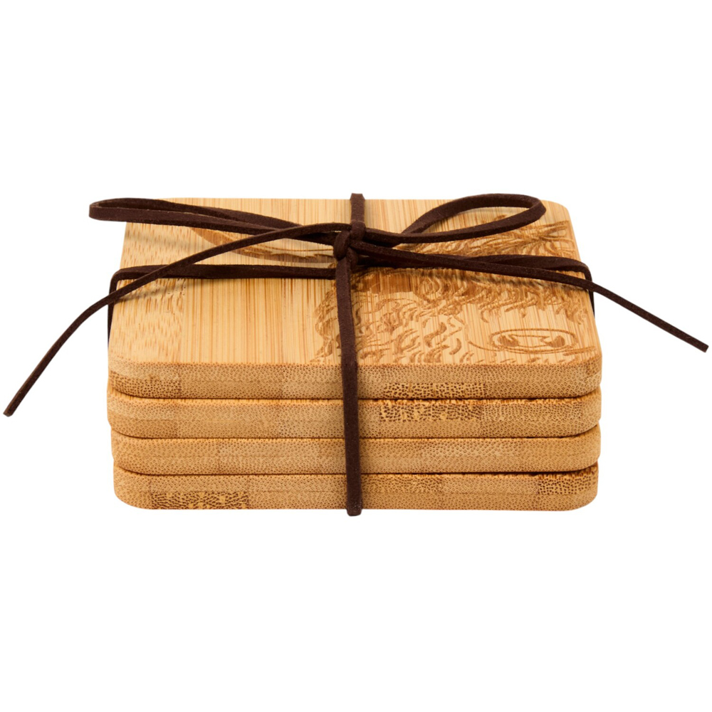 Pack of 4 Highland Cow Bamboo Coasters Brown Image 3