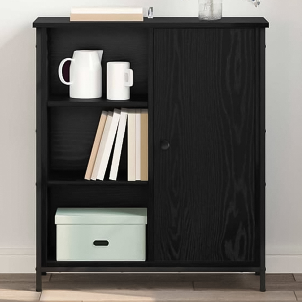 vidaXL Single Door 3 Shelf Black Oak Sideboard Image 1