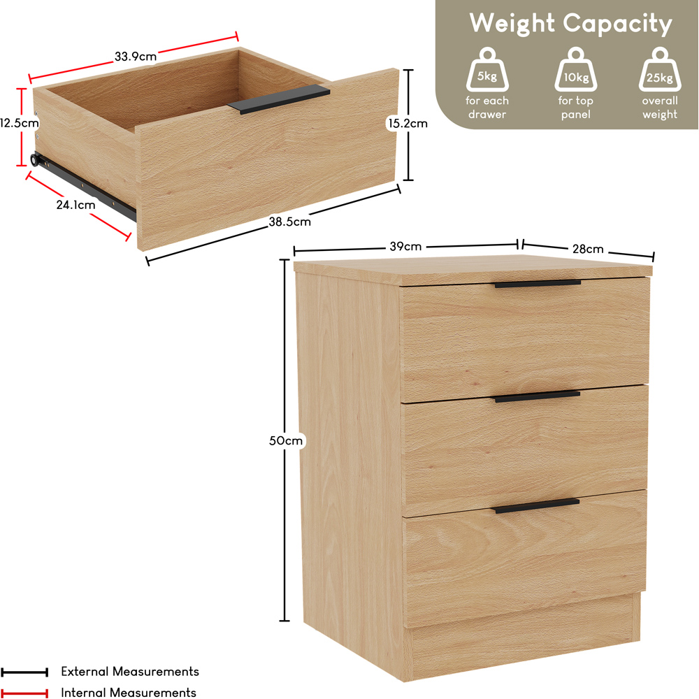 VIDA DESIGNS Trega 3 Drawer Pine Bedside Cabinet Set of 2 Image 7
