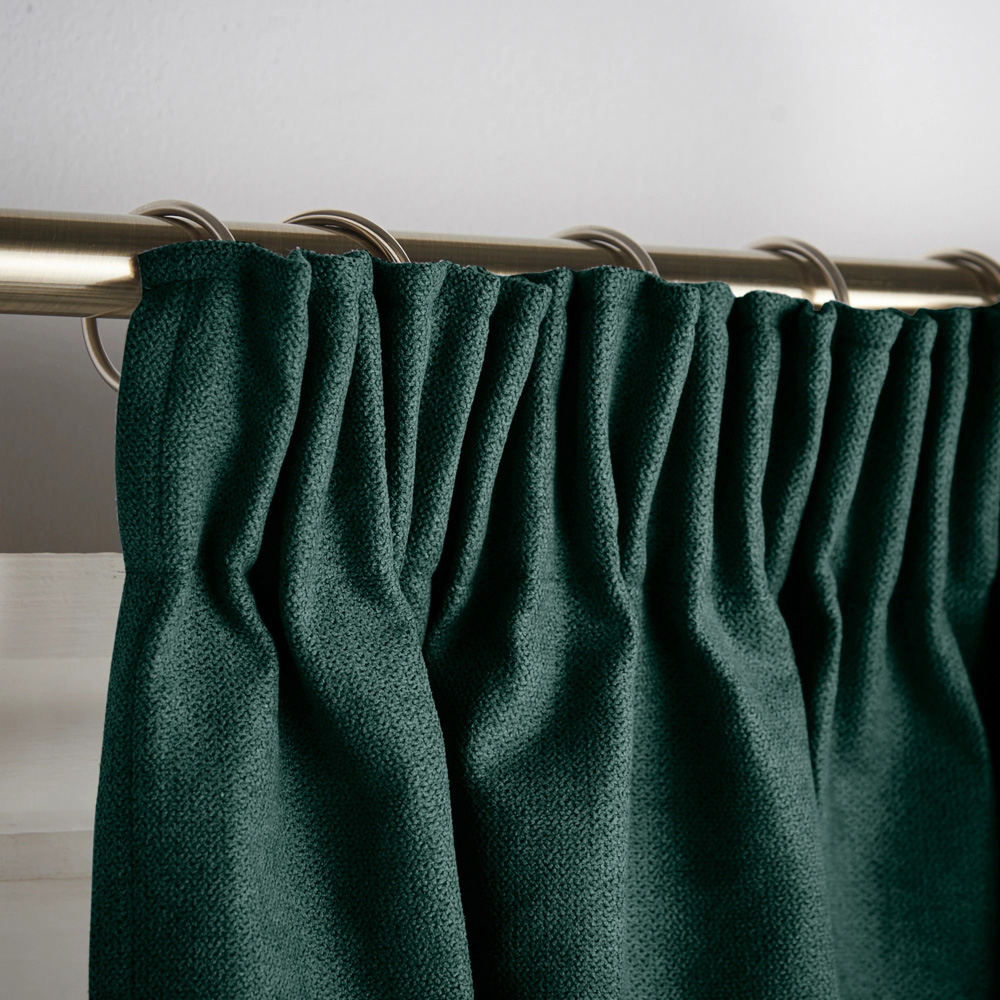 Alan Symonds Green Velvet Chenille Fleece Lined Pencil Pleat Taped Top Curtains 137 x 213cm Image 3