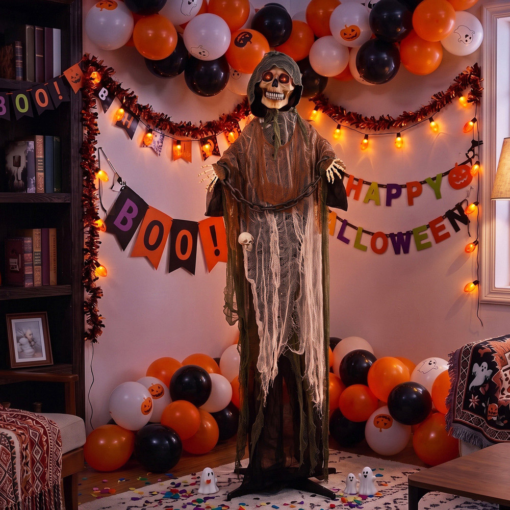 HOMCOM Light Up Animated Chained Grim Reaper Halloween Decoration 5.5ft Image 4
