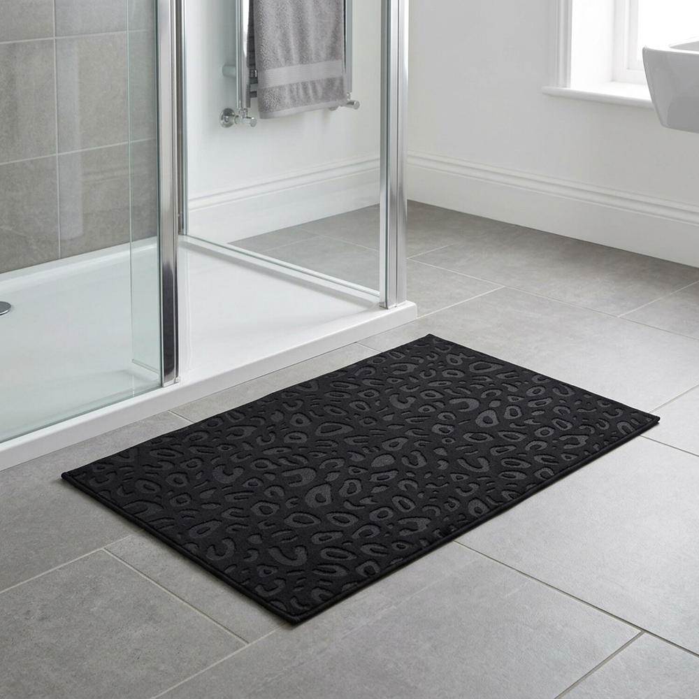 Noir Leopard Print Embossed Bath Mat Black Image 2