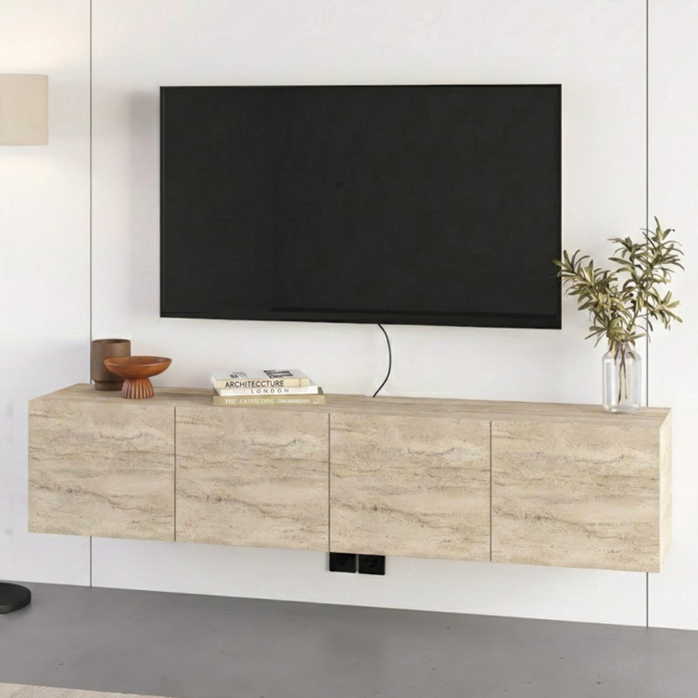Decortie Combe 4 Door Travertine Wall Mounted TV Unit Image 1