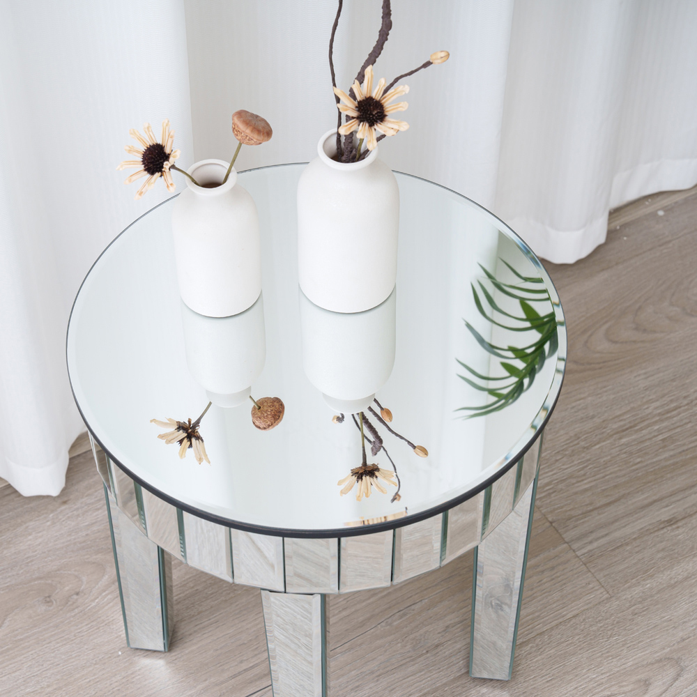 Comfy Living Chrome Finish Circular Mirrored Side Table Image 3