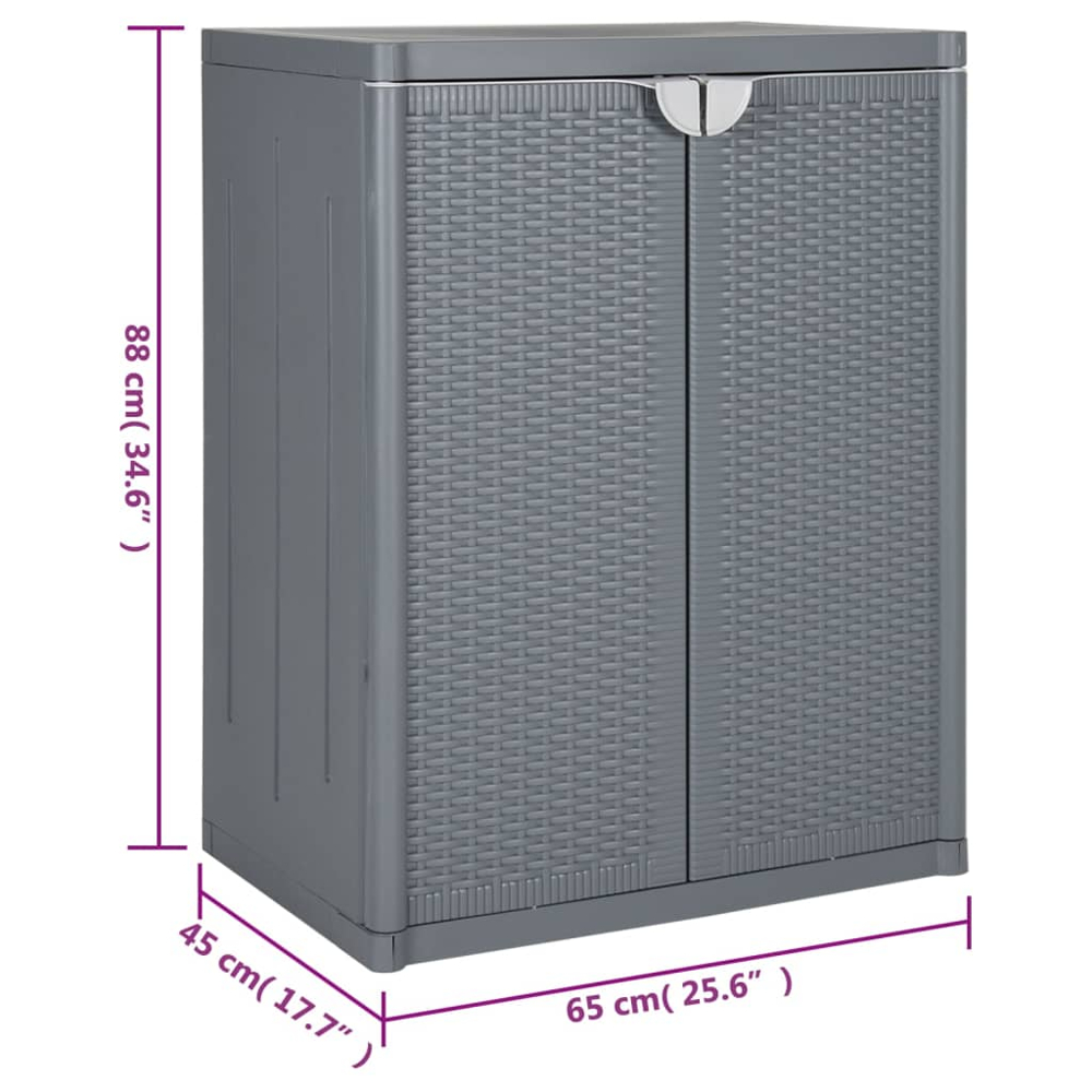 vidaXL 2 Door Grey PP Rattan Garden Storage Cabinet Image 7