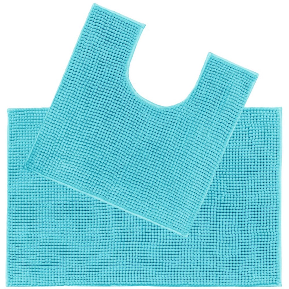 Allure Bath Fashions Turquoise Chenille Supersoft Bobble Bath Mat and Pedestal Mat Set 2 Piece Image