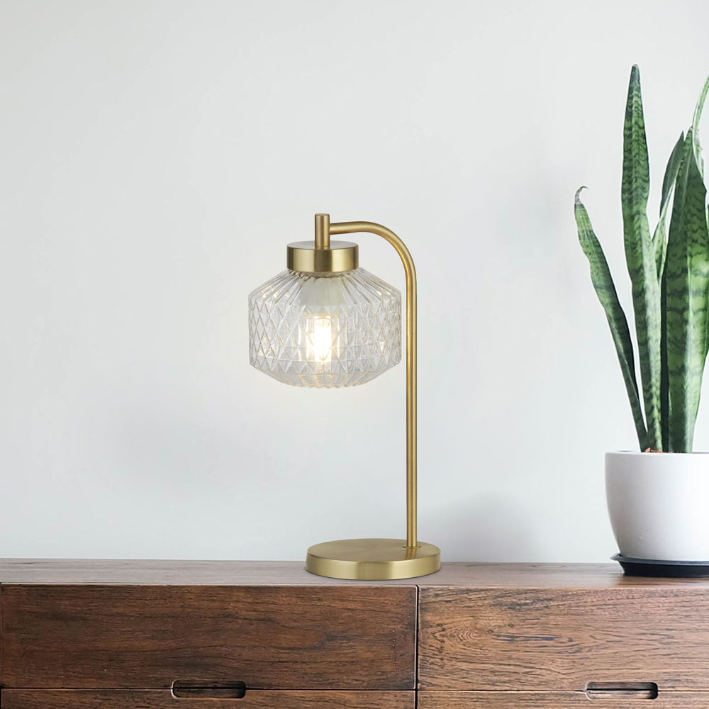 Lighting Collection Satin Brass and Clear Glass Table Lamp Image 2