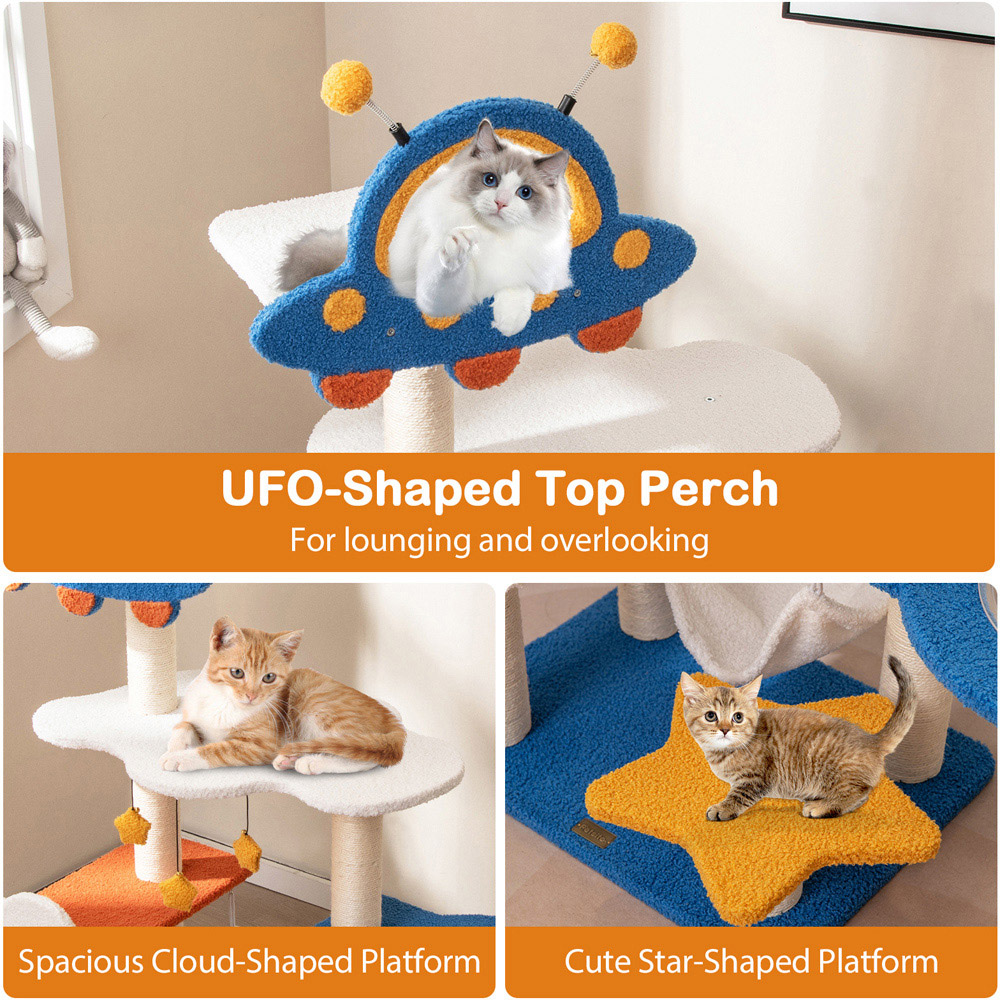 Costway UFO Top Blue Tall Indoor Cat Tree 124cm Image 4