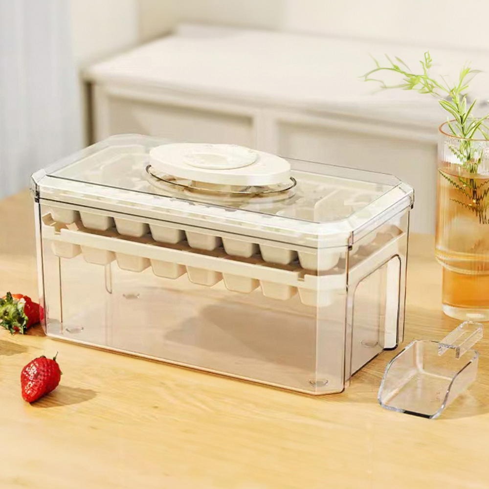Living and Home Cream 64 Grid Press Type Ice Cube Mold Box Image 2