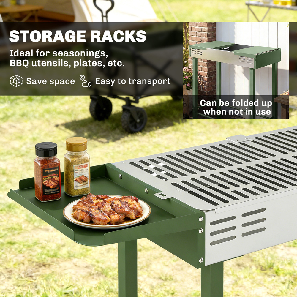 Outsunny Dark Green Charcoal Spit Roasting Machine with 3-Tier Grill Grate Image 5