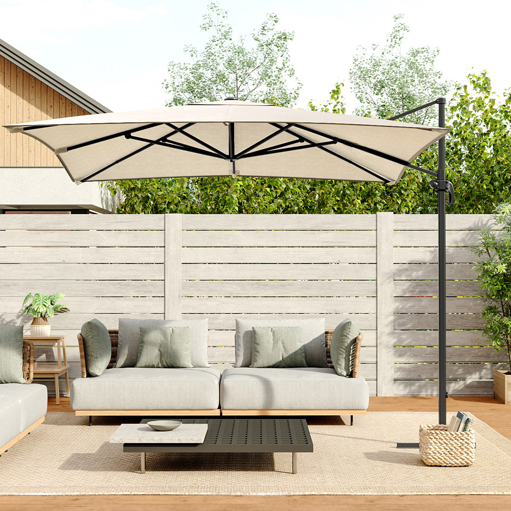 Living and Home Cream Square Rotatable Tilt Cantilever Parasol with Cross Base 3m Image 5
