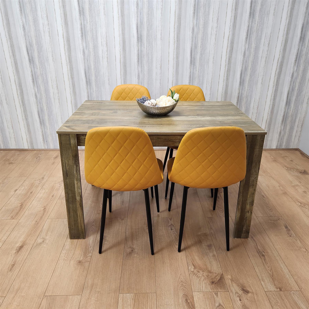 Kosy Koala 4 Seater Faux Leather Gem Pattern Dining Set Rustic Effect and Mustard Image 7