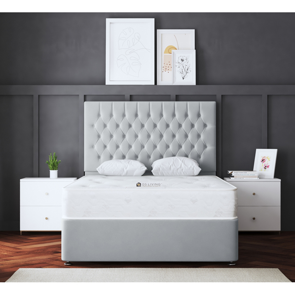 DS Living Seraphine Small Double Silver Upholstered Panel Divan Bed with 2 Drawer Image 4