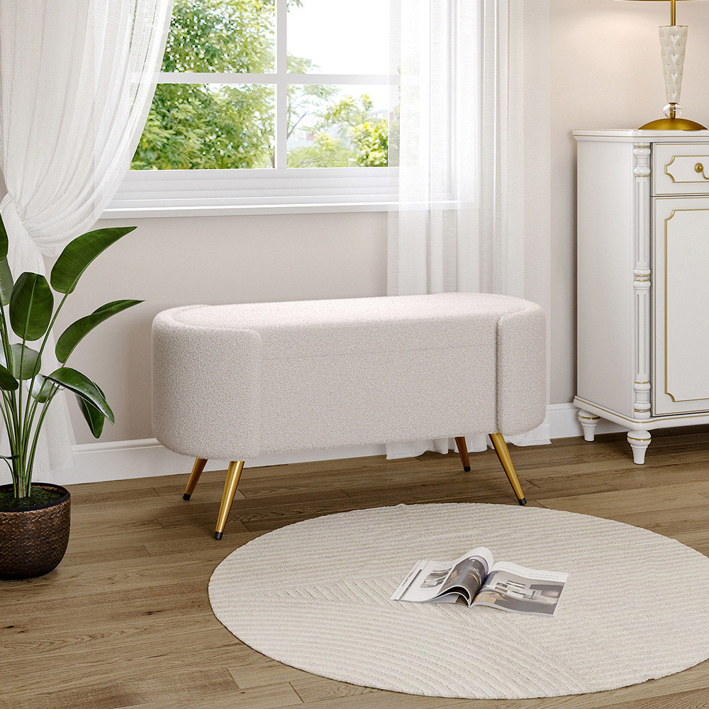 Living and Home White Modern Upholstered Accent Bench Image 3