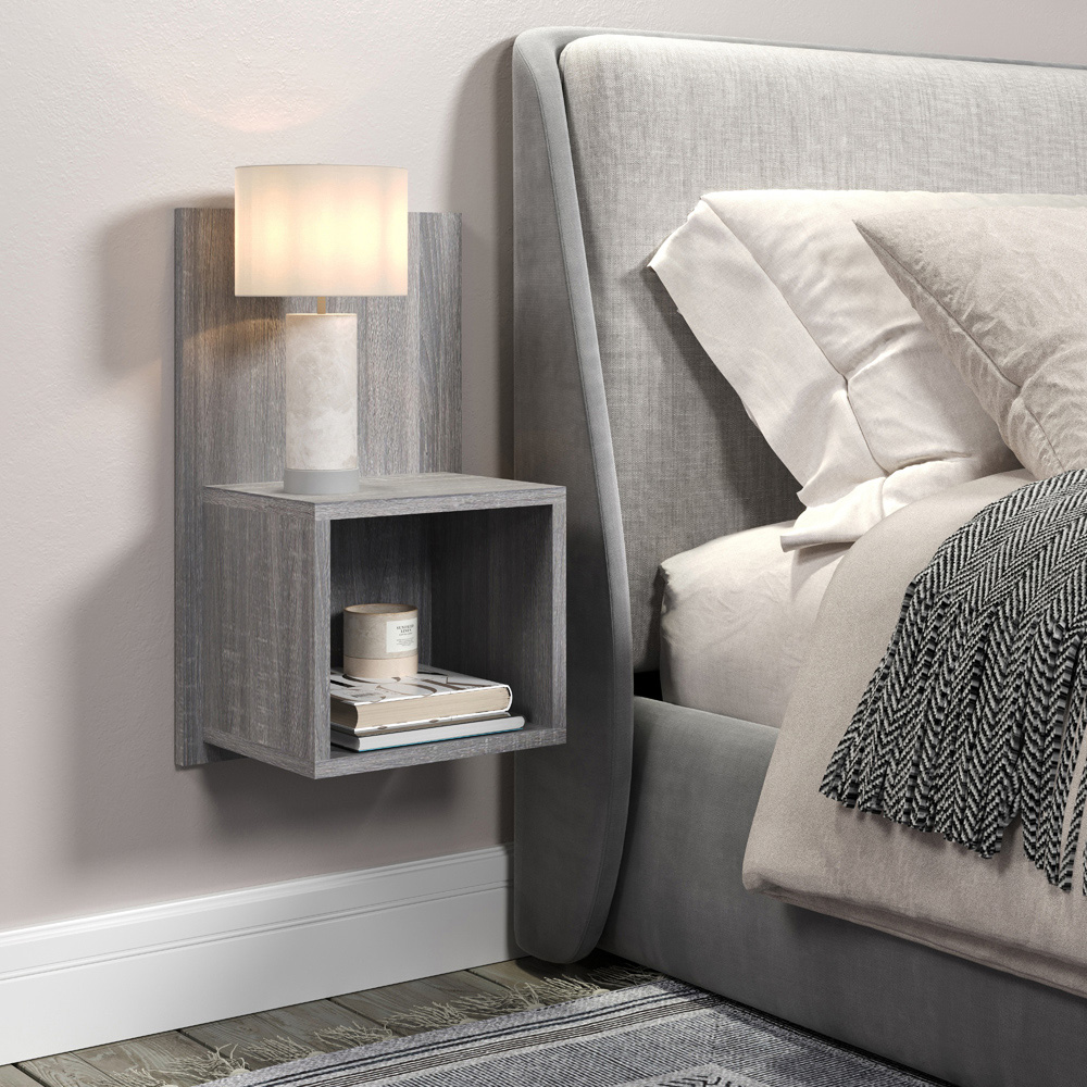 Core Products Kelly Single Shelf Grey Oak Effect Wall-Mounted Open Bedside Table Set of 2 Image 6