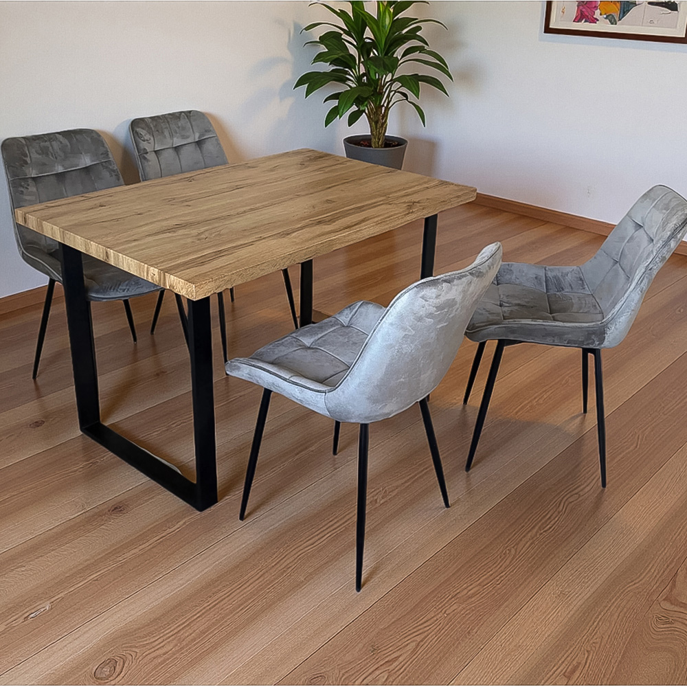 Indoor Living Colorado 4 Seater Oak and Grey Erica Velvet Dining Table Set Image 8