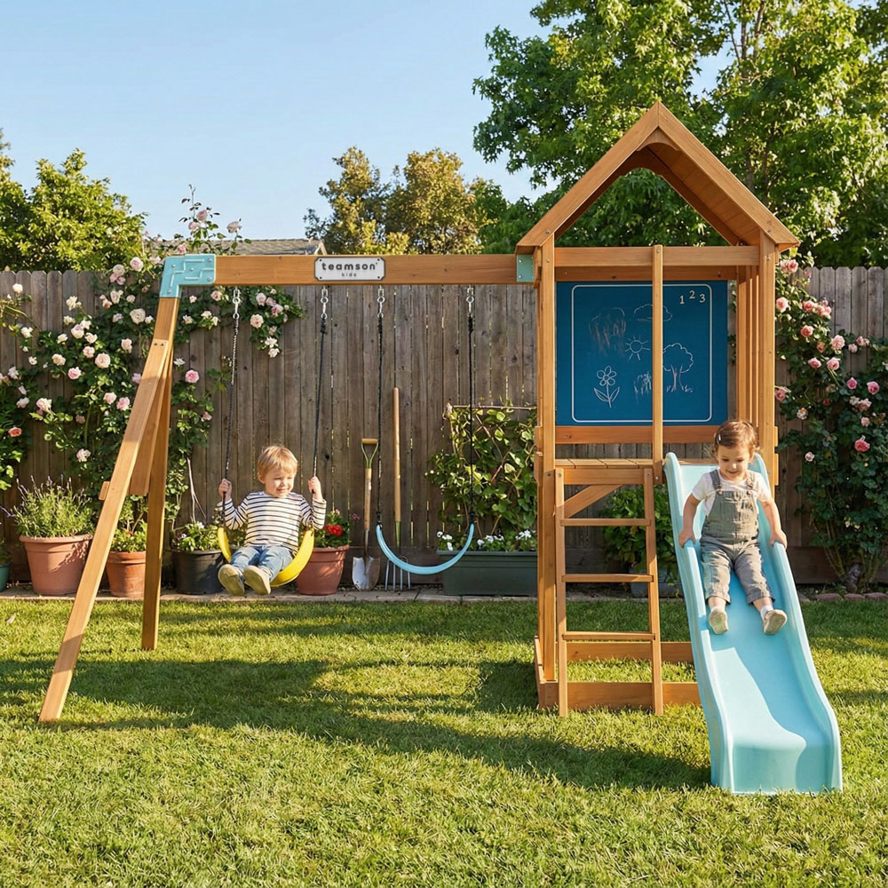 Teamson Home Panama Aqua and Natural Outdoor Wooden Swing Set Image 6