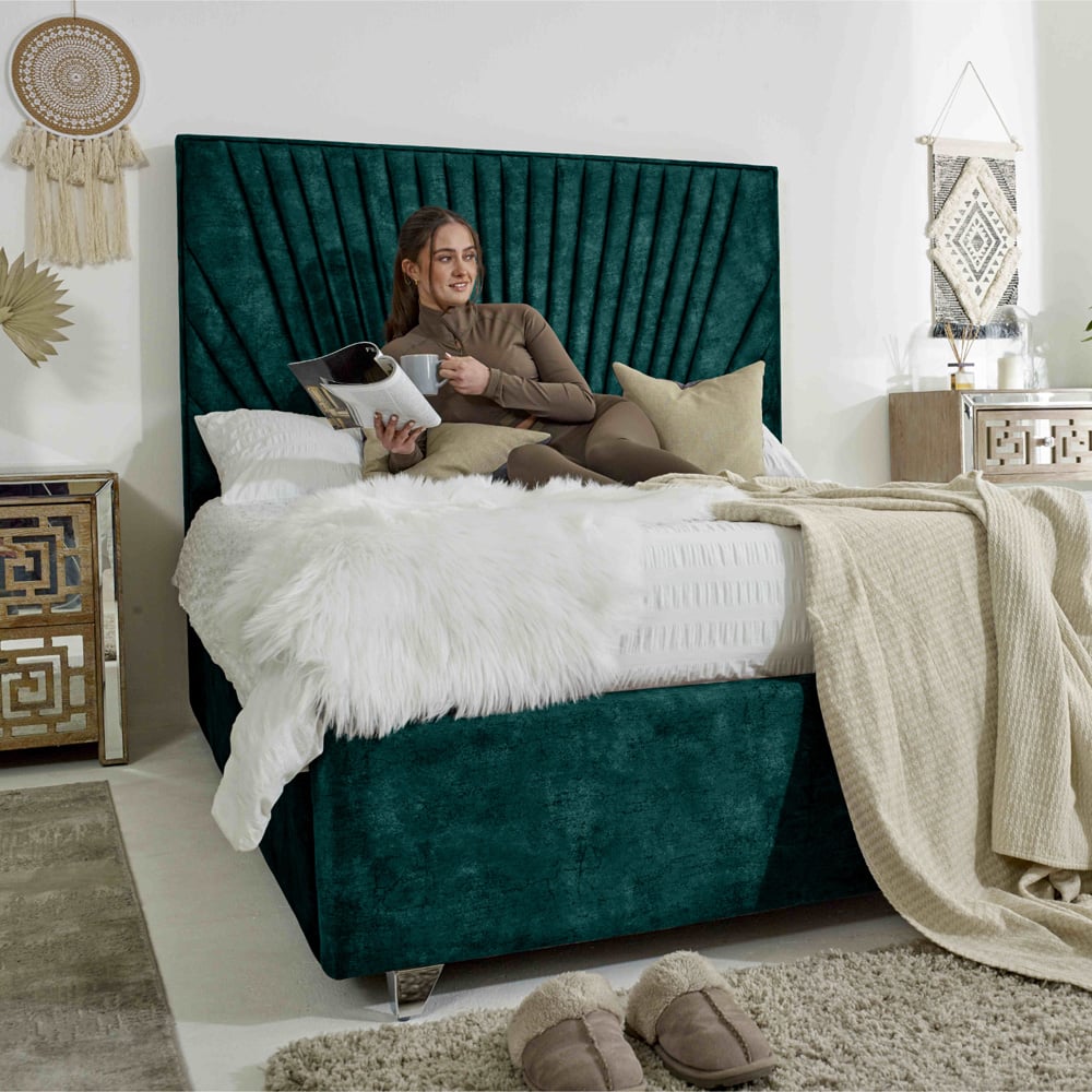 Eleganza Dawn Small Double Ocean Marble Fabric Bed Frame with Headboard Image 4