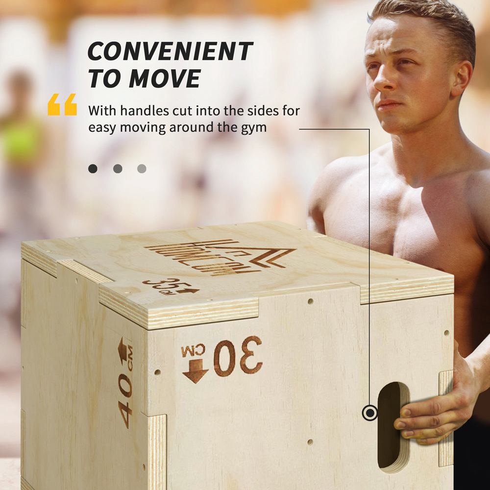 HOMCOM 3-in-1 Natural Wooden Plyometric Jump Box with Handle 30.5 x 35.5 x 40.5cm Image 4
