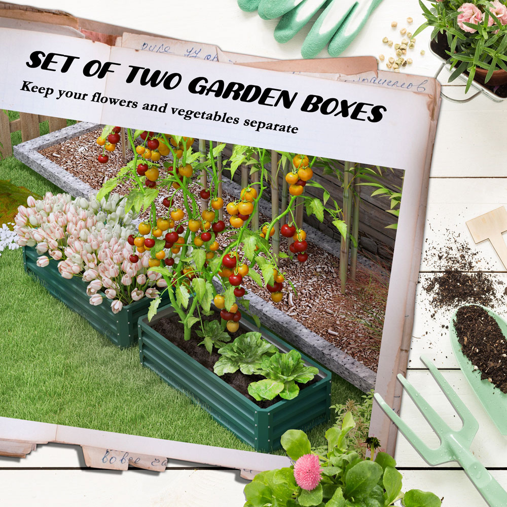 Outsunny Green Steel Raised Planter 2 Pack Image 4