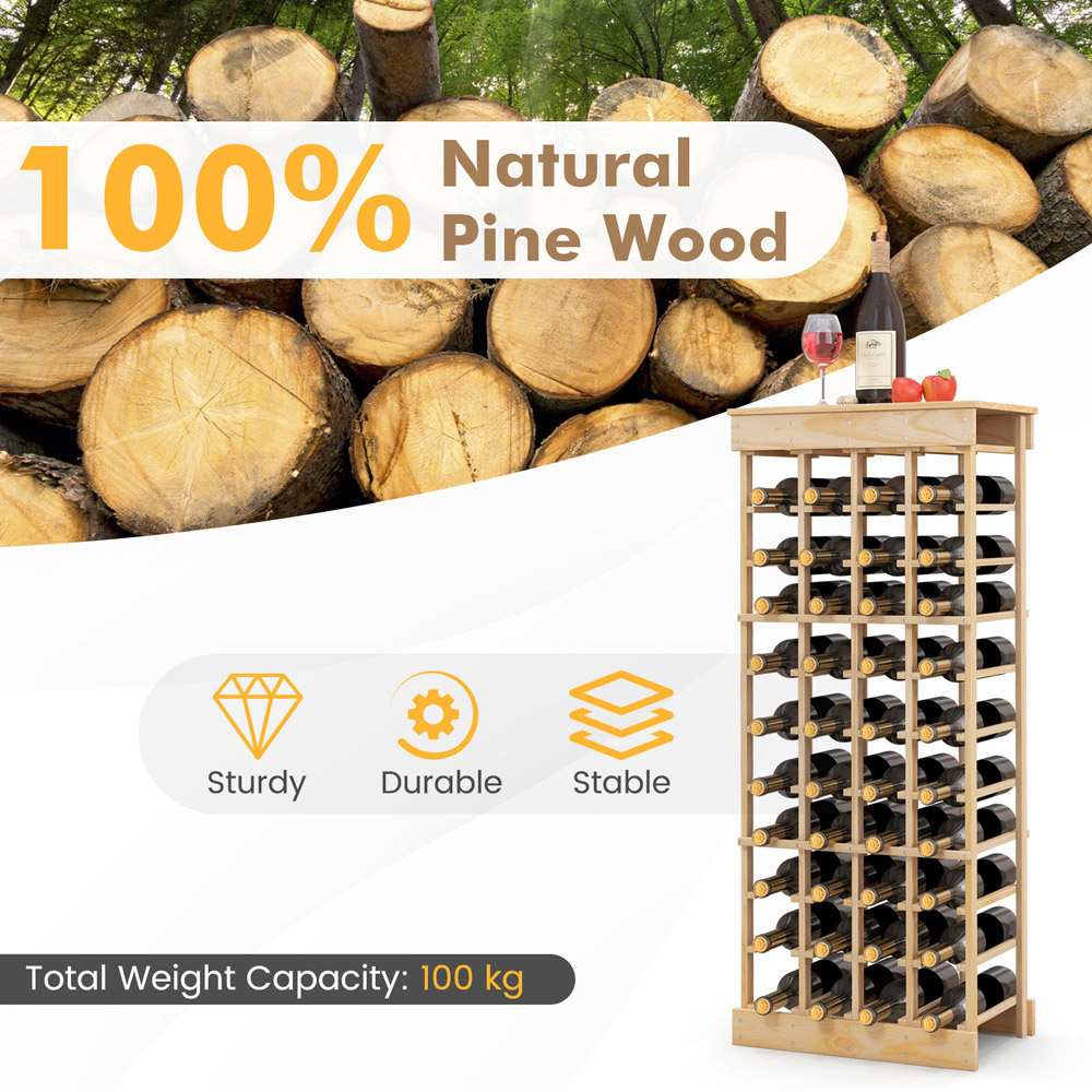 Costway 40 Bottle Pine Wood Freestanding Wine Rack Image 8