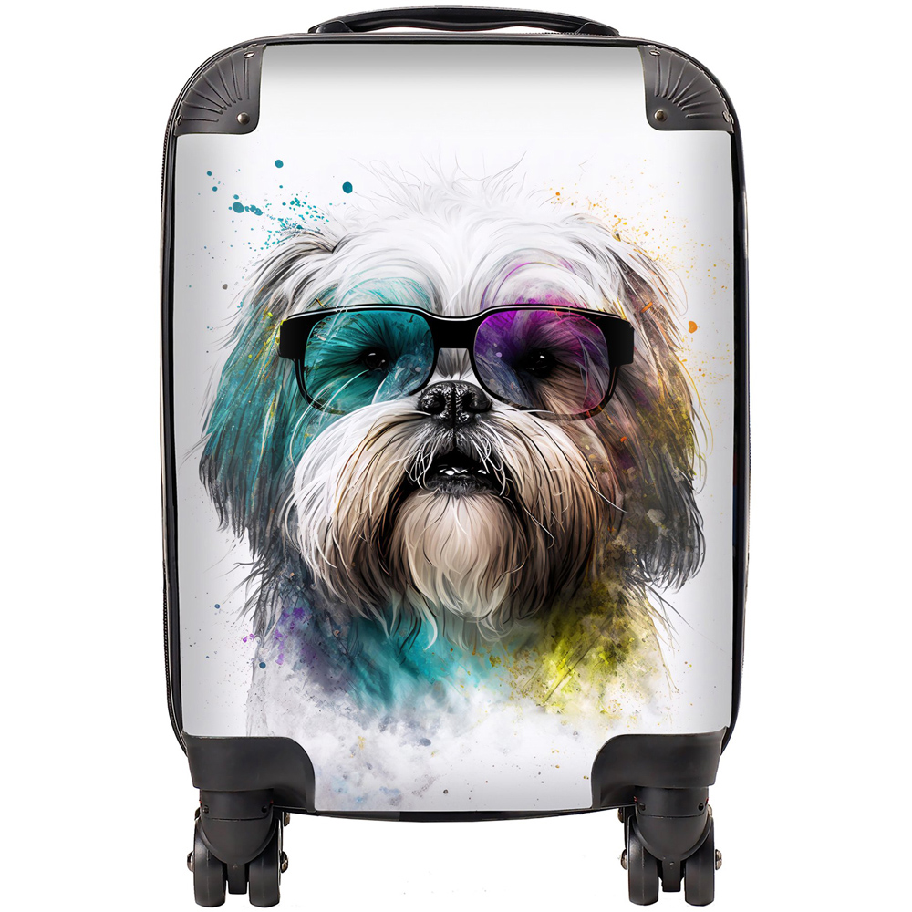 Warren Reed Designer Mini Cabin Lhasa Apso Face Glasses Splashart Suitcase Image 1