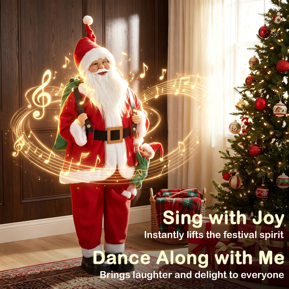 HOMCOM Singing and Dancing Santa Claus with Sack Hanging Elf Christmas Decoration 4ft Image 8