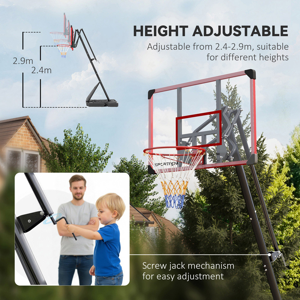 SPORTNOW Red Height Adjustable Basketball Hoop Stand with Weighted Base 240-290cm Image 8