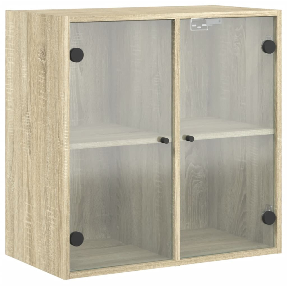 vidaXL 2 Glass Door 4 Shelf Sonoma Oak Wall Cabinet Image 2