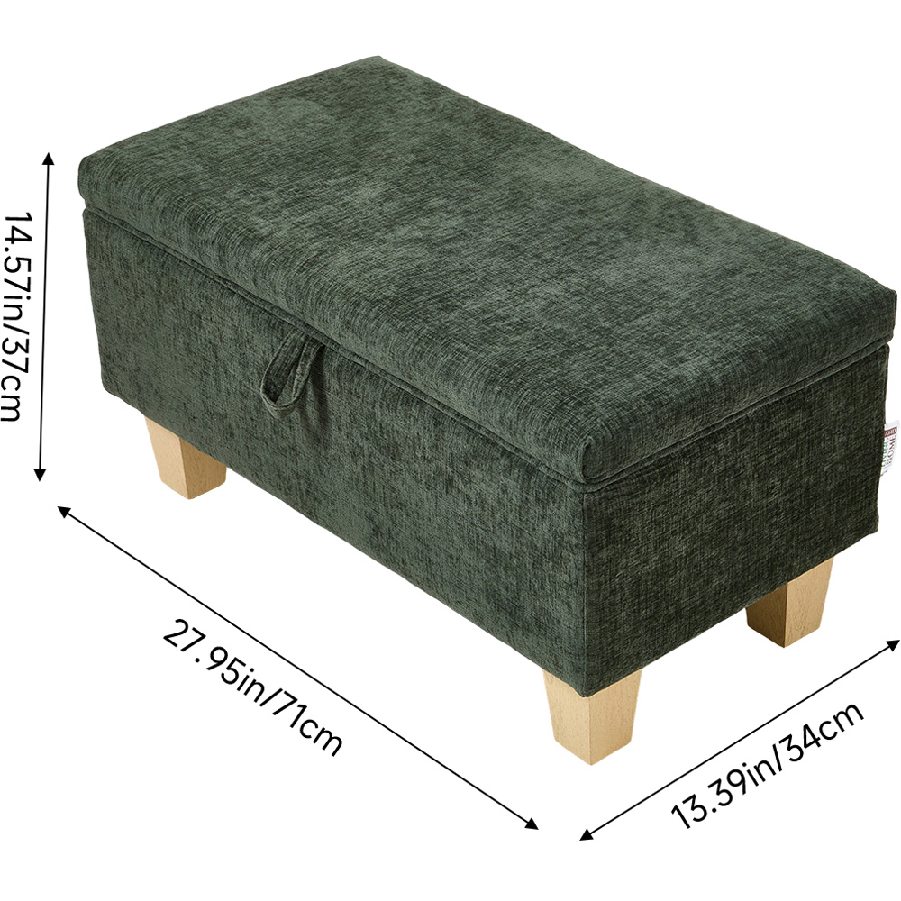 Living and Home Green Chenille Upholstered Storage Ottoman Image 9