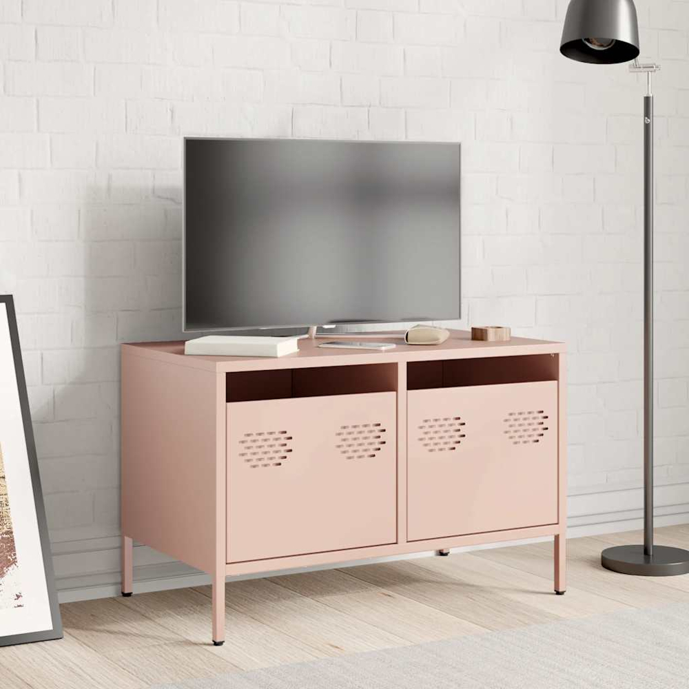 vidaXL 2 Drawer Pink Steel Industrial Style TV Cabinet Image 7