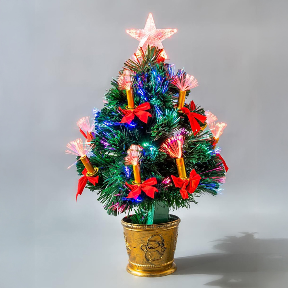 Shatchi Candle and Bow Pre-Lit Fibre Optic Artificial Christmas Tree 2ft Image 2
