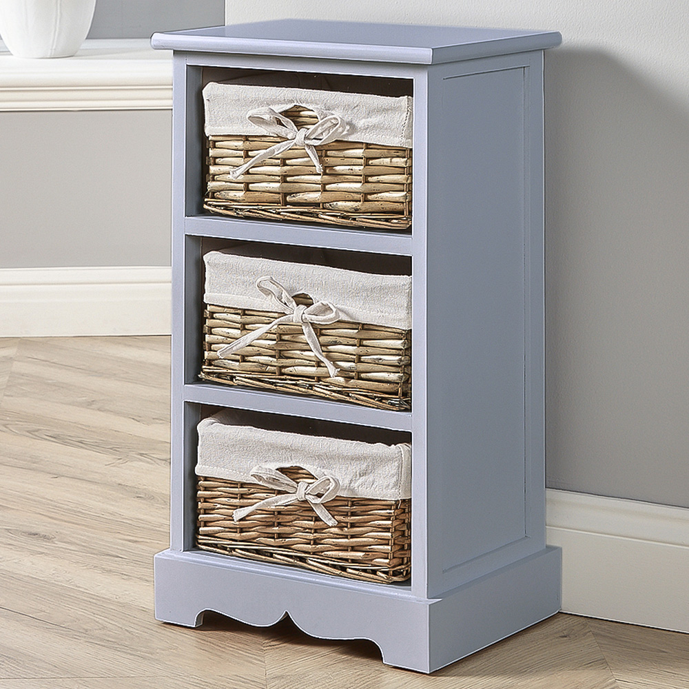 Home Source Lichfield 3 Wicker Basket Grey Storage Unit Image 1