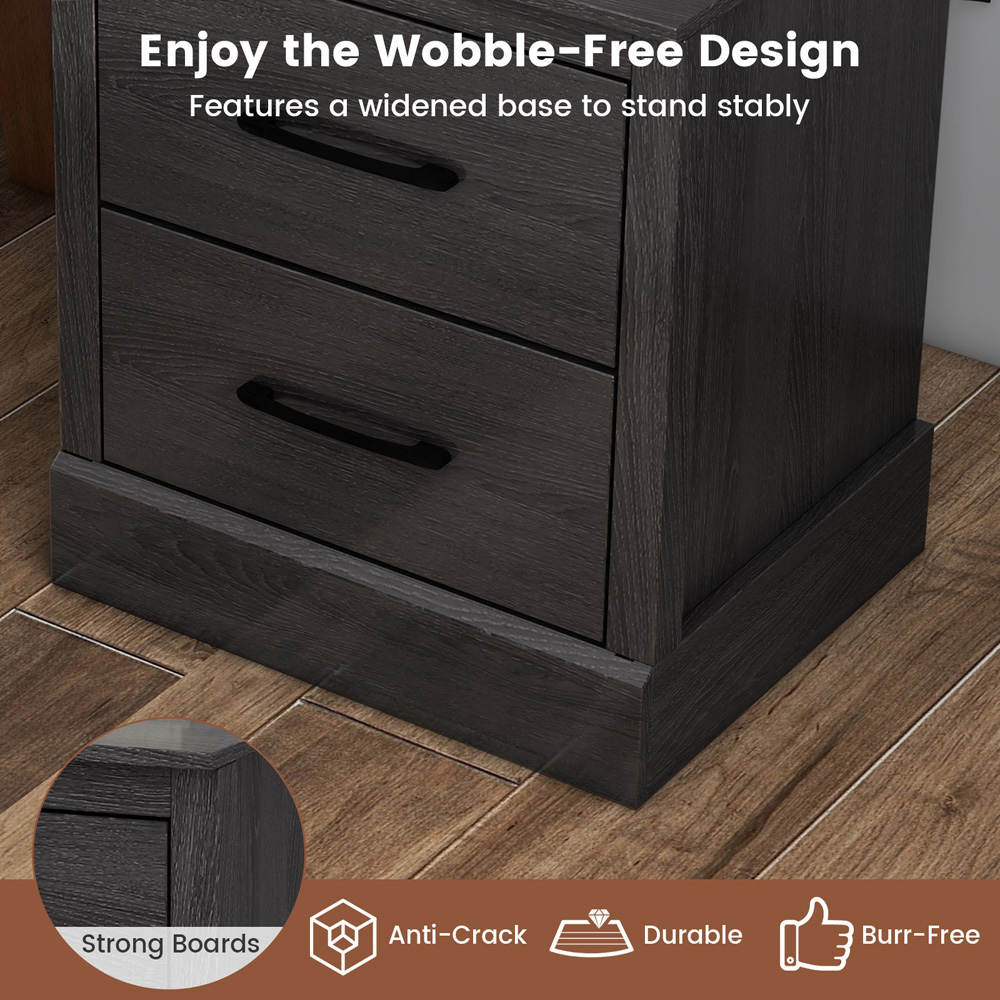 Costway 2 Drawer Dark Grey Bedside Table Image 5