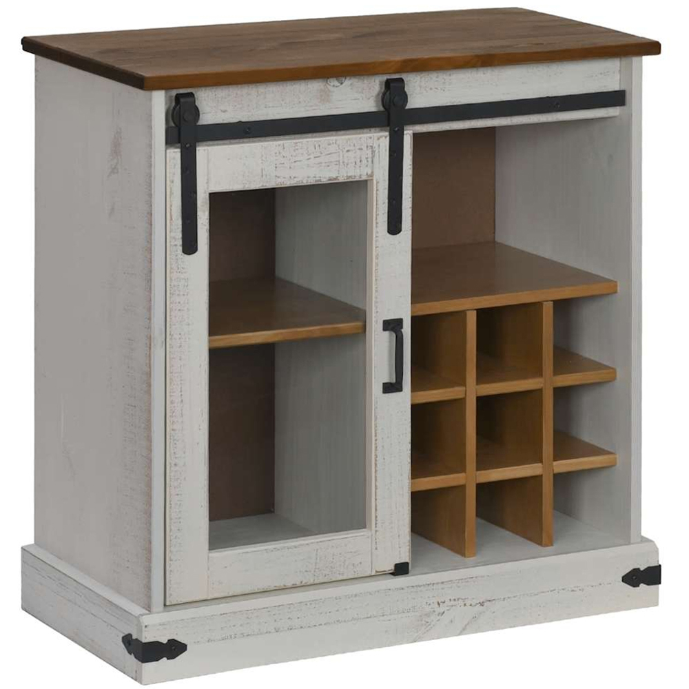vidaXL Halden Single Sliding Door White Solid Pine Wood Sideboard with Wine Rack Image 2