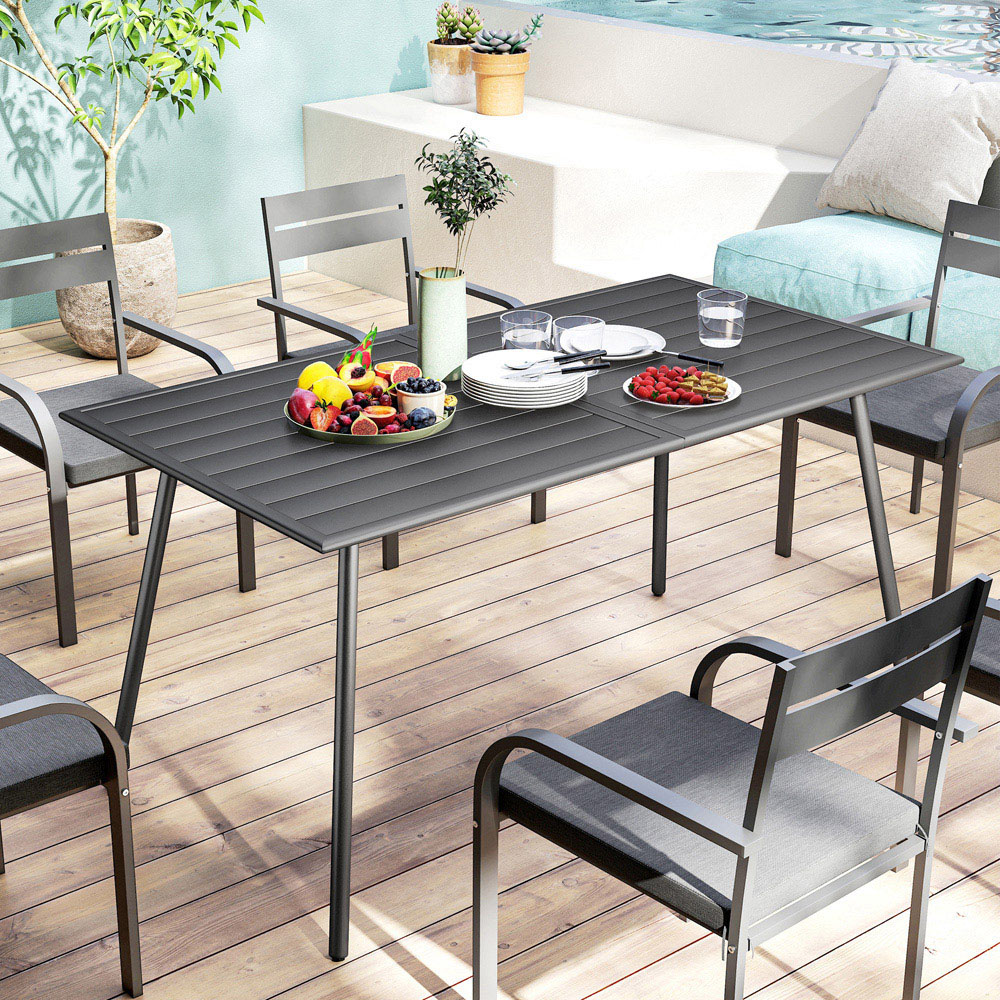 Outsunny 6 Seater Slate Top Steel Garden Dining Table Grey Image 5