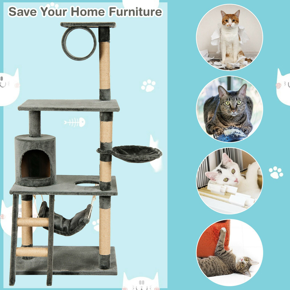 Costway 150cm Grey Cat Tree Scratcher Image 7