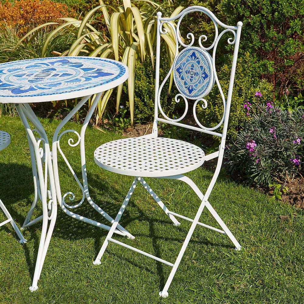 Home Source Fenton 2 Seater White Mosaic Outdoor Bistro Set Image 2