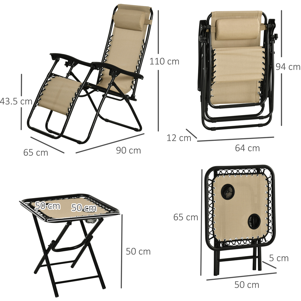 Outsunny Set of 2 Beige Zero Gravity Folding Recliner Chair with Table Image 7