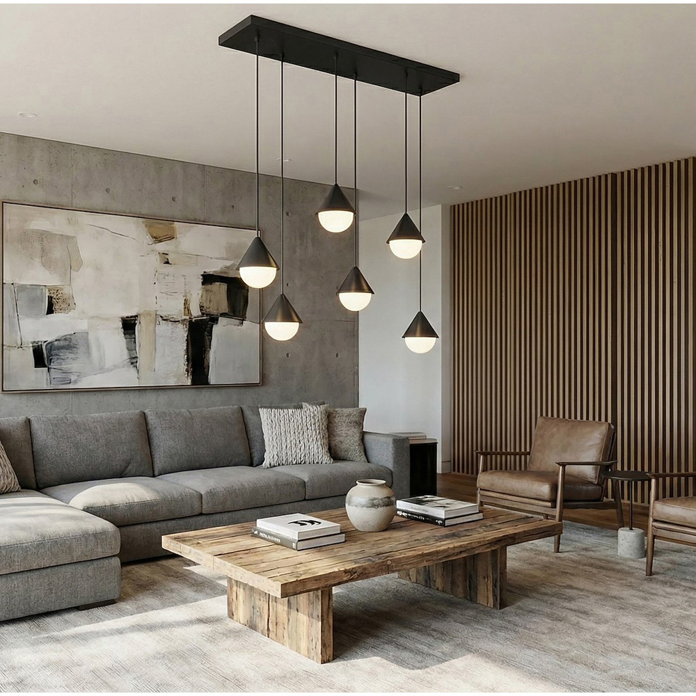 Emibig Giro 6 Light Ring-Shaped Shade Black G9 Ceiling Pendant Light Image 3