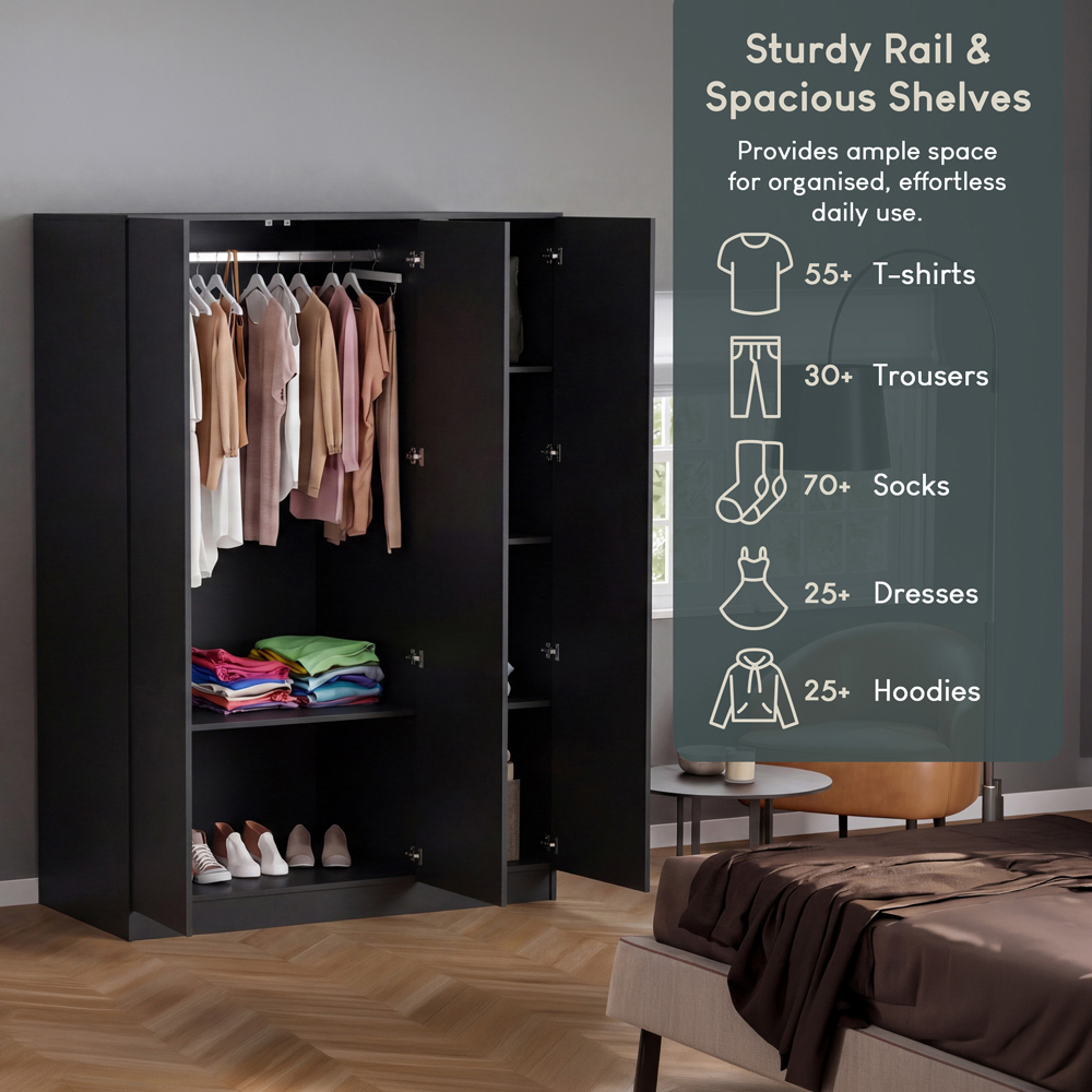 VIDA DESIGNS Denver 3 Door Black Mirrored Wardrobe Image 5
